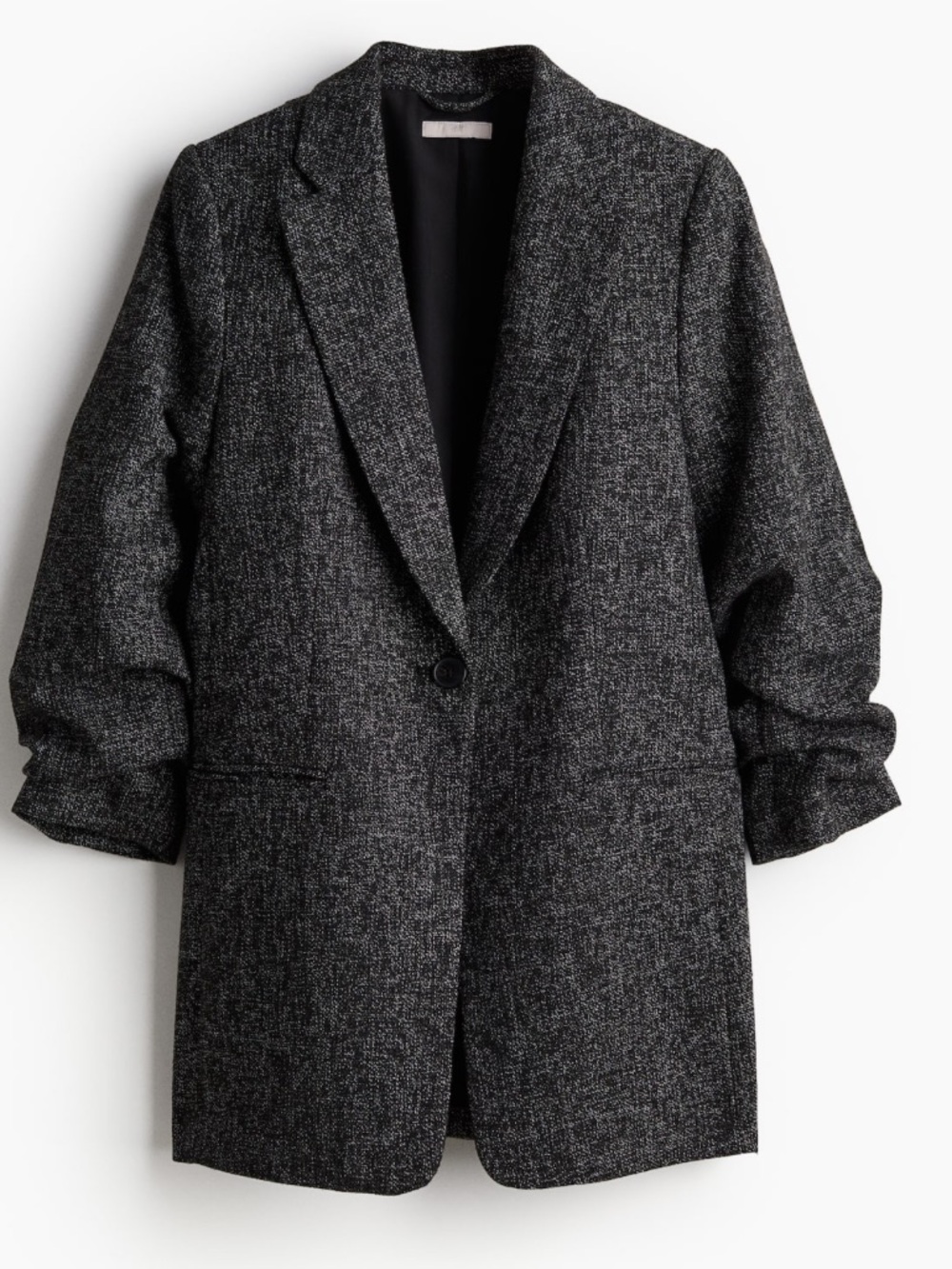 NWT H&M Black Marl Single-Button Blazer with Gathered Sleeve, L